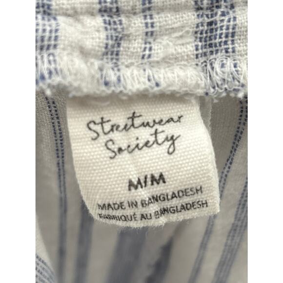 B2 Streetwear Society Paperbag Linen Blend Pants Women M  Striped Beachy Coastal - Picture 11 of 11